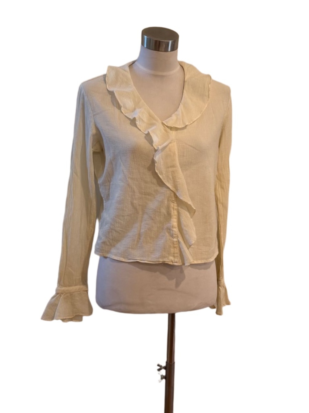 Ralph Lauren “Ralph” line ivory off white ruffle front gauze blouse top S M